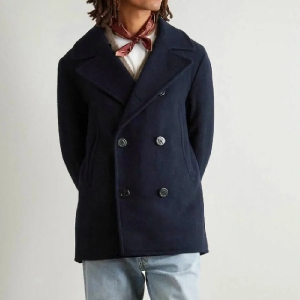 J Crew Dock Icon Wool Blend Pea Coat US Navy Blue Sailor 40s Retro Men’s Medium